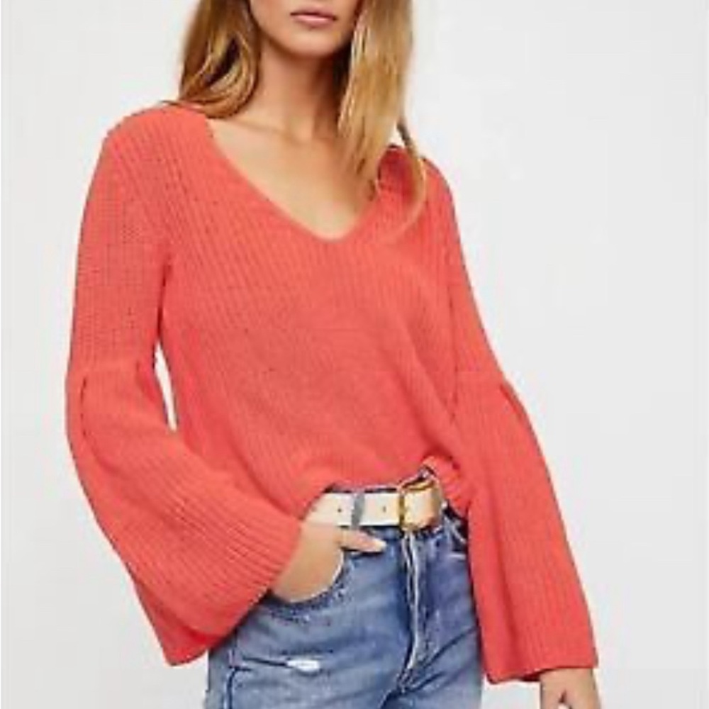 Free People Bell Sleeve Orange Cropped Sweater 🍑🧡🍊